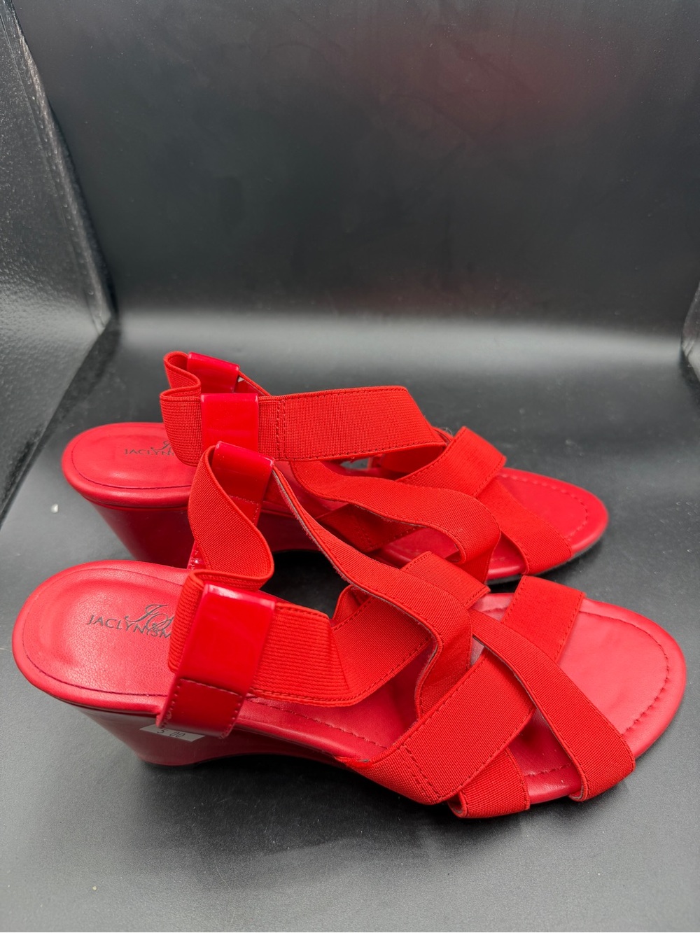Jaclyn Smith Bright Red Elastic Strap Wedge Sandals